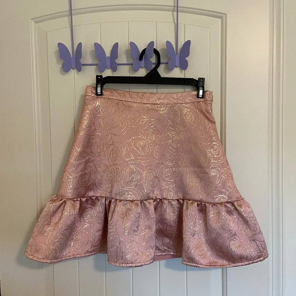 EUC | Disney Store girl’s pink gold floral outline Princess Belle skirt 11/12‎